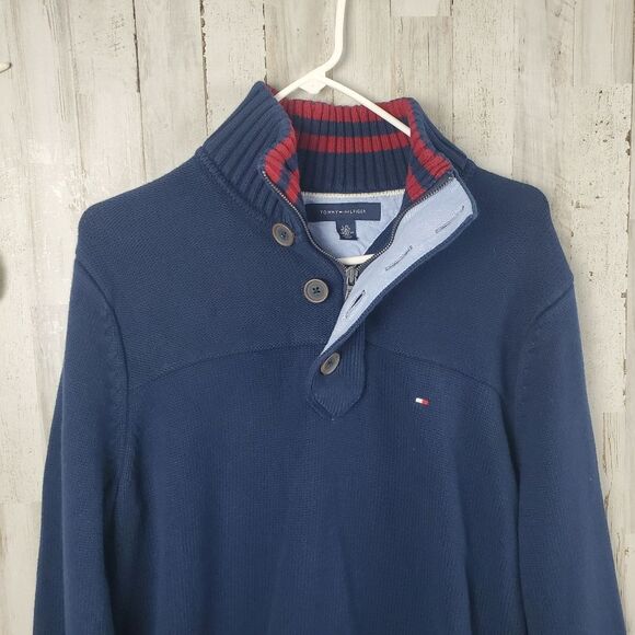 Tommy Hilfiger Knit Button Neck Sweater Navy Blue Size Large - Picture 2 of 8